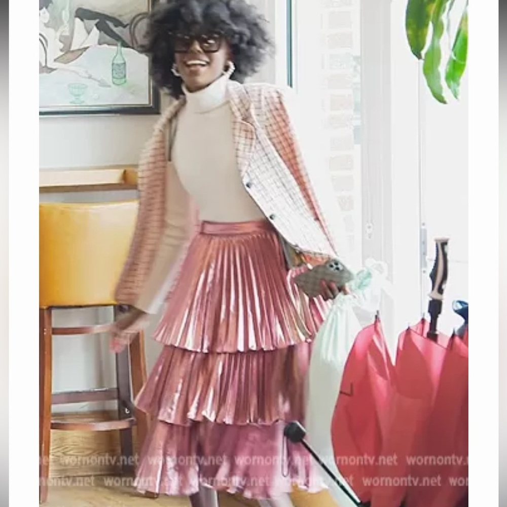 Tanya Taylor Ariana Metallic Pleated Skirt Shimmering Pink size 8 NWT